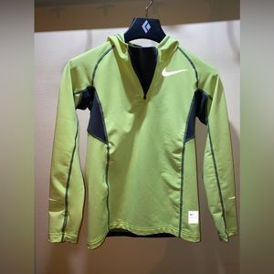 Nike Pro | WMN Pullover M Yellow Activewear Hooded Thumbholes fitted 1/4 zip